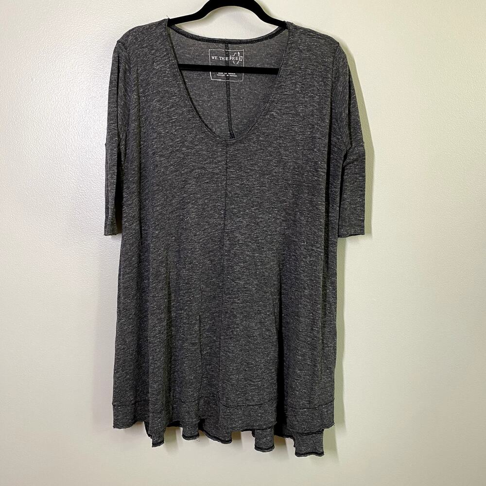 We The Free People Gray Short Sleeve Oversized Side Slit Boho Tee Size S
